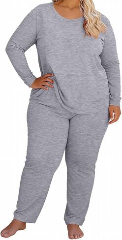 JOFOW Women's 2 Piece Pajamas Sets Plus Size Travel Sleepwear Fashion Wide Leg Pants Cozy Loungewear Sets in Saudi Arabia