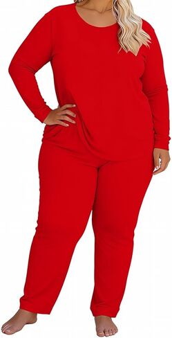 JOFOW Women's 2 Piece Pajamas Sets Plus Size Travel Sleepwear Fashion Wide Leg Pants Cozy Loungewear Sets in Saudi Arabia