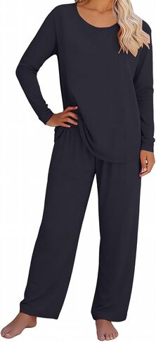 JOFOW Women's 2 Piece Pajamas Sets Plus Size Travel Sleepwear Fashion Wide Leg Pants Cozy Loungewear Sets in Saudi Arabia