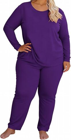 JOFOW Women's 2 Piece Pajamas Sets Plus Size Travel Sleepwear Fashion Wide Leg Pants Cozy Loungewear Sets in Saudi Arabia