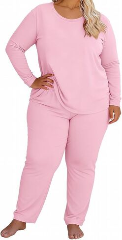 JOFOW Women's 2 Piece Pajamas Sets Plus Size Travel Sleepwear Fashion Wide Leg Pants Cozy Loungewear Sets in Saudi Arabia
