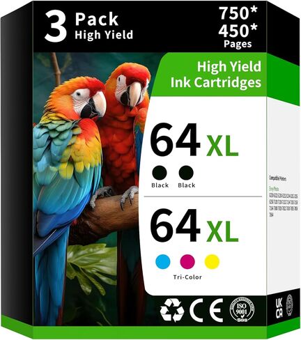 Caelum 64XL High Yield Ink Cartridge Replacement for Combo Pack HP 64 HP64 to Use with HP Envy Photo 7855 7858 7155 7120 7800 6252 6255 7158 7100 7164 Printer Ink hp 64(2 Pack, Black Tri-Color) in Kuwait