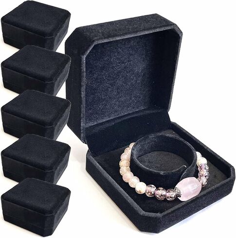 Velvet Jewelry Gift Box for Bracelet Bangle and Pendant Necklace, Velvet Jewel Travel Box Display Storage Case (Necklace Box 6pcs - Black) in Saudi Arabia