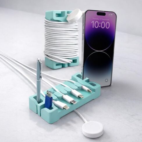 DeskBrick من CordBrick منظم الأسلاك الأثقل وزنًا لسطح المكتب - حامل الهاتف، منظم مكتب المكتب، إدارة الكابلات للمنزل - هدية متعددة الوظائف للرجال والكبار (أكوا) in Kuwait
