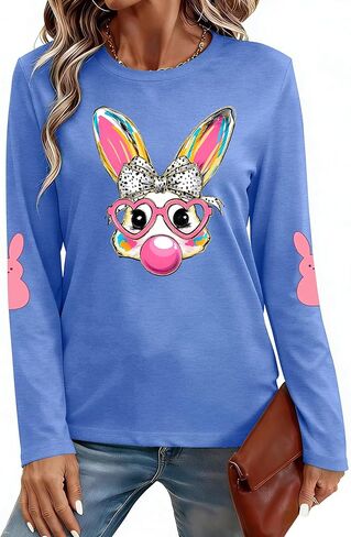 Long Sleeve Easter Day Shirts for Women: Bunny Rabbit Print T-Shirts Happy Easter Pullover Tops in Saudi Arabia