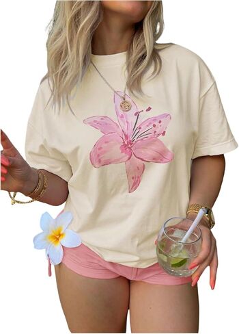 Floerns Women's Plus Size Floral Print Crew Neck T Shirts Casual Short Sleeve Summer Tops in Saudi Arabia