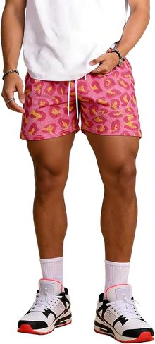 Faktuzi شبكة البقرة الجرافيك طباعة السراويل الرجال كرة السلة السراويل الرياضية عارضة تجريب السراويل الصيف شورتات للبحر مع جيوب in Kuwait