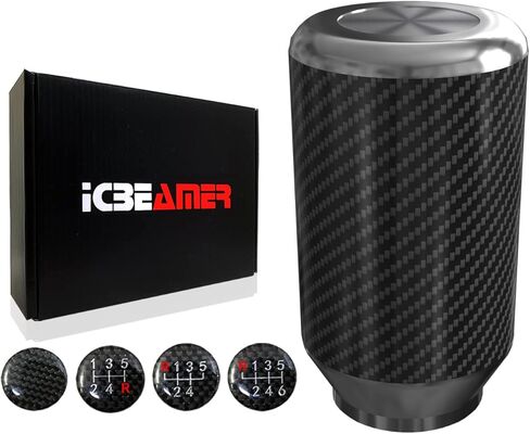 ICBEAMER الألومنيوم الفضي مع ألياف الكربون 3.25 بوصة مقبض ناقل الحركة، طويل القامة أوتوماتيكي و4 و5 و6 سرعات ناقل الحركة اليدوي، مقبض ناقل الحركة الداخلي للسيارة، قطعة غيار للسيارات in Kuwait