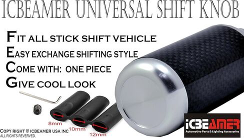 ICBEAMER الألومنيوم الفضي مع ألياف الكربون 3.25 بوصة مقبض ناقل الحركة، طويل القامة أوتوماتيكي و4 و5 و6 سرعات ناقل الحركة اليدوي، مقبض ناقل الحركة الداخلي للسيارة، قطعة غيار للسيارات in Kuwait