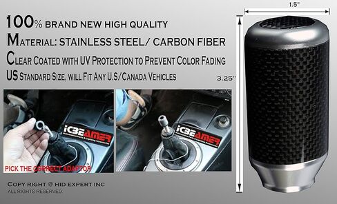 ICBEAMER الألومنيوم الفضي مع ألياف الكربون 3.25 بوصة مقبض ناقل الحركة، طويل القامة أوتوماتيكي و4 و5 و6 سرعات ناقل الحركة اليدوي، مقبض ناقل الحركة الداخلي للسيارة، قطعة غيار للسيارات in Kuwait