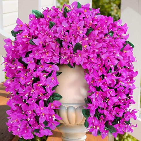 Lifewit Artificial Bougainvillea Flowers, 2 PCS Plastic Long Trailing Vines Fake Flowers for Outdoor Indoor Garden Porch Patio Balcony Decor, UV Resistant, Hot Pink in Kuwait