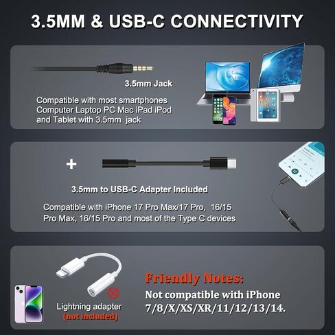 Computer Headset with Microphone Noise Cancelling, 3.5mm Cell Phone Headsets for iPhone Samsung Laptop PC Tablet Skype Webinar Office Business Call Center, Clearer Voice, Ultra Comfort in Kuwait