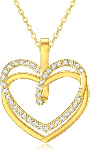 14K الذهب الصلب القلب / قلوب مزدوجة / كريستال / عقدة سلتيك / Y الوهق / الماس قلادة القلب لذيذ للنساء عاشقها أمي الذكرى السنوية عيد الميلاد هدايا عيد الميلاد in Kuwait