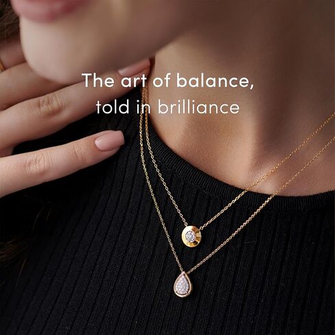 Disc Cluster 1/20 Carat Lab Grown Diamond Necklace for Women, 925 Sterling Silver Necklace with 14K Gold Vermeil, Hypoallergenic 925 Sterling Silver Jewelry for Christmas, Anniversary & Birthday Gift in Kuwait