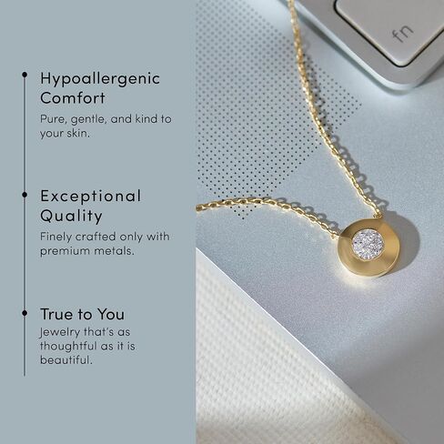 Disc Cluster 1/20 Carat Lab Grown Diamond Necklace for Women, 925 Sterling Silver Necklace with 14K Gold Vermeil, Hypoallergenic 925 Sterling Silver Jewelry for Christmas, Anniversary & Birthday Gift in Kuwait