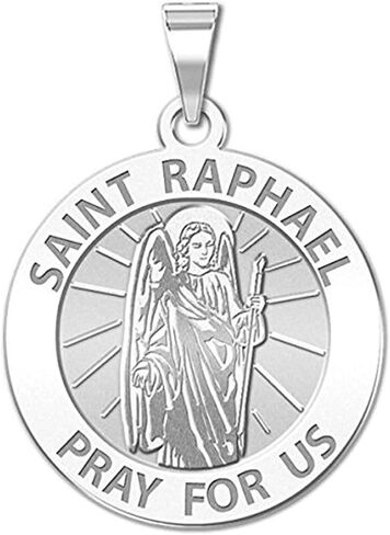 PicturesOnGold.com Saint Raphael Religious Medal Only or Medal With Engraving in Sterling Silver, 10K, or 14K Gold in Saudi Arabia