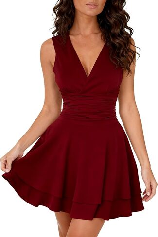 oxiuly Women's Sleeveless V-Neck Double Layered Mini Night Club Dress Anniversary Graduation Outdoor Dresses S056 in Kuwait