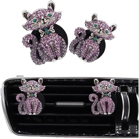 Cat Car Decor,2pcs Bling Car Air Freshener Vent Clips,Purple Princess Kitty Girly Dashboard Decorations for Women,Refillable Clips On Diffuser in Saudi Arabia