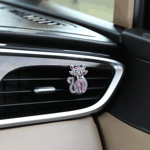 Cat Car Decor,2pcs Bling Car Air Freshener Vent Clips,Purple Princess Kitty Girly Dashboard Decorations for Women,Refillable Clips On Diffuser in Saudi Arabia