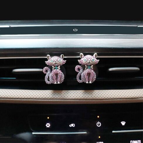Cat Car Decor,2pcs Bling Car Air Freshener Vent Clips,Purple Princess Kitty Girly Dashboard Decorations for Women,Refillable Clips On Diffuser in Saudi Arabia