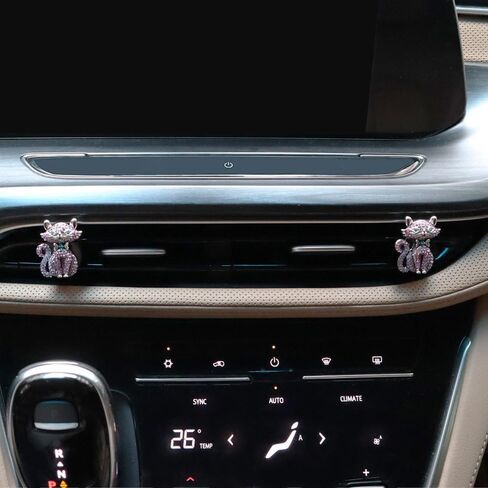 Cat Car Decor,2pcs Bling Car Air Freshener Vent Clips,Purple Princess Kitty Girly Dashboard Decorations for Women,Refillable Clips On Diffuser in Saudi Arabia