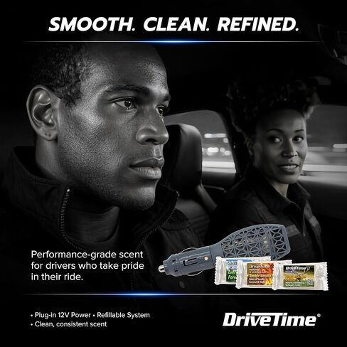 حزمة معطر هواء السيارة Power Fresh 12 فولت من Drive Time - موزع روائح + 6 ألواح رائحة تدوم طويلاً (تصل إلى 30 يومًا لكل منها) - معطر سيارات قابل لإعادة التعبئة من أجل تصميم داخلي نظيف ومنعش للسيارة - فضي in Kuwait