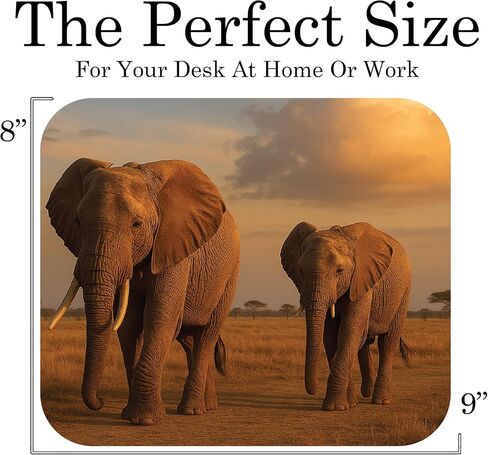 Elephant Wild Animal Wildlife Theme Mouse Pad Mat Mousepad for Desk Computer Laptop PC Gaming Home or Office Gift (MP130) in Kuwait