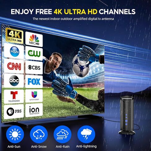 هوائي تلفزيون 4K HDR - مدى طويل يزيد عن 1000 ميل، استخدام داخلي وخارجي، قنوات HD مجانية، معزز إشارة لـ ABC، CBS، NBC والمزيد in Kuwait