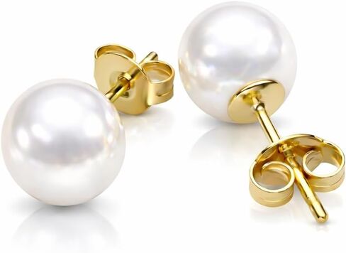 Freshwater Pearl Earrings Studs | 925 Sterling Silver | Genuine Round White Pearls | Hypoallergenic Jewelry | Nickel Free Studs | Solid Silver Pearl Earrings in Saudi Arabia