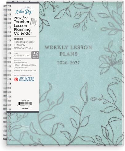 Blue Sky 2026-2027 Weekly and Monthly Academic Year Teacher Lesson Planner Calendar, July 2026 - June 2027, 8.5" x 11", Flexible Cover, Wirebound, Laminated Tabs, Storage Pocket, Prairie Aqua in Saudi Arabia