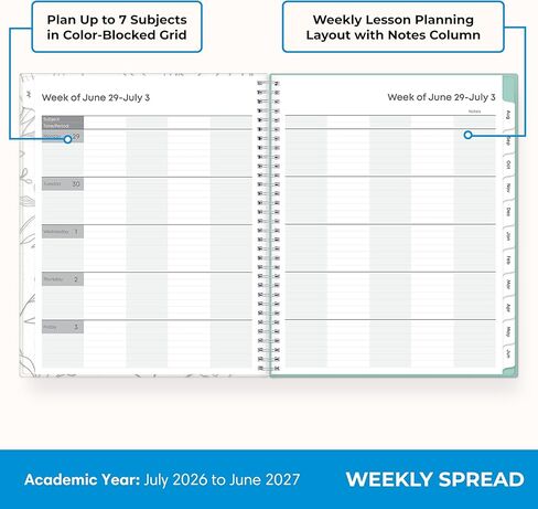 Blue Sky 2026-2027 Weekly and Monthly Academic Year Teacher Lesson Planner Calendar, July 2026 - June 2027, 8.5" x 11", Flexible Cover, Wirebound, Laminated Tabs, Storage Pocket, Prairie Aqua in Saudi Arabia