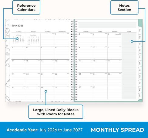 Blue Sky 2026-2027 Weekly and Monthly Academic Year Teacher Lesson Planner Calendar, July 2026 - June 2027, 8.5" x 11", Flexible Cover, Wirebound, Laminated Tabs, Storage Pocket, Prairie Aqua in Saudi Arabia