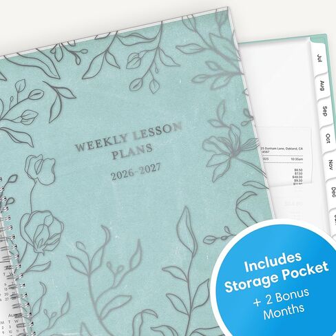 Blue Sky 2026-2027 Weekly and Monthly Academic Year Teacher Lesson Planner Calendar, July 2026 - June 2027, 8.5" x 11", Flexible Cover, Wirebound, Laminated Tabs, Storage Pocket, Prairie Aqua in Saudi Arabia