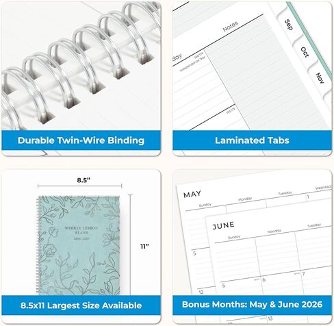 Blue Sky 2026-2027 Weekly and Monthly Academic Year Teacher Lesson Planner Calendar, July 2026 - June 2027, 8.5" x 11", Flexible Cover, Wirebound, Laminated Tabs, Storage Pocket, Prairie Aqua in Saudi Arabia
