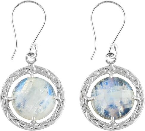 أقراط بإطار من الفضة الإسترلينية عيار 925، أقراط متدلية من حجر القمر الطبيعي بألوان قوس قزح، أحجار كريستال علاجية، مجوهرات مصنوعة يدويًا، هدية عيد ميلاد بسيطة للنساء in Kuwait