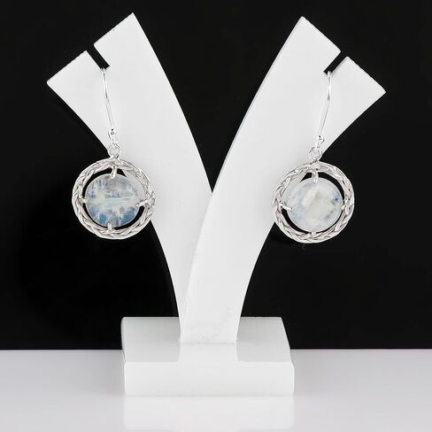 أقراط بإطار من الفضة الإسترلينية عيار 925، أقراط متدلية من حجر القمر الطبيعي بألوان قوس قزح، أحجار كريستال علاجية، مجوهرات مصنوعة يدويًا، هدية عيد ميلاد بسيطة للنساء in Kuwait