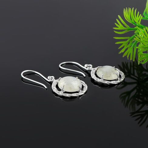 أقراط بإطار من الفضة الإسترلينية عيار 925، أقراط متدلية من حجر القمر الطبيعي بألوان قوس قزح، أحجار كريستال علاجية، مجوهرات مصنوعة يدويًا، هدية عيد ميلاد بسيطة للنساء in Kuwait