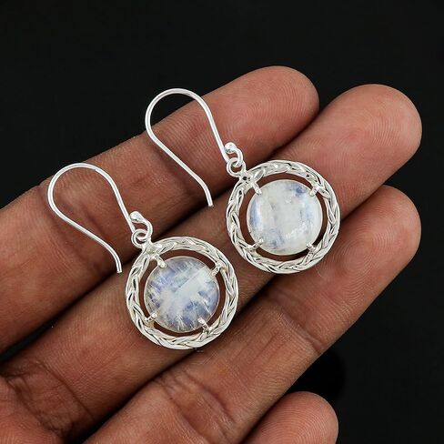 أقراط بإطار من الفضة الإسترلينية عيار 925، أقراط متدلية من حجر القمر الطبيعي بألوان قوس قزح، أحجار كريستال علاجية، مجوهرات مصنوعة يدويًا، هدية عيد ميلاد بسيطة للنساء in Kuwait