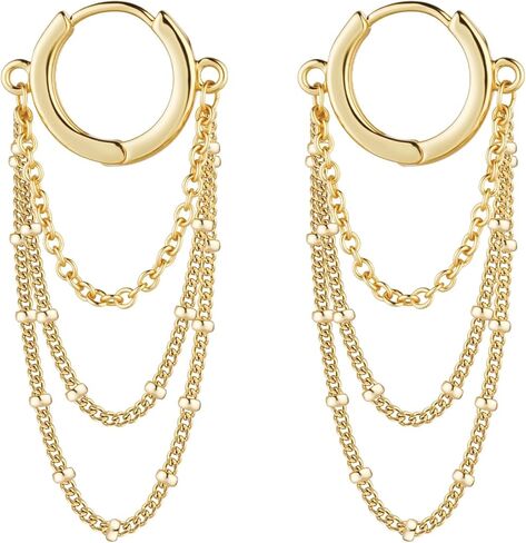 Ritach Chain Earrings for Women Trendy Sterling Silver Post Gold Silver Huggie Chain Dangle Drop Earrings for Sensitive Ears in Kuwait