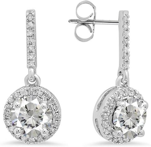 Dazzlingrock Collection 6mm Each Round Lab Created Gemstone & Round Natural Diamond Women Halo Drop Earrings, 14K White Real Solid Gold in Saudi Arabia