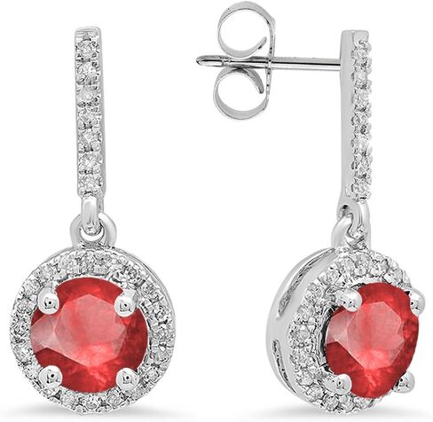 Dazzlingrock Collection 6mm Each Round Lab Created Gemstone & Round Natural Diamond Women Halo Drop Earrings, 14K White Real Solid Gold in Saudi Arabia