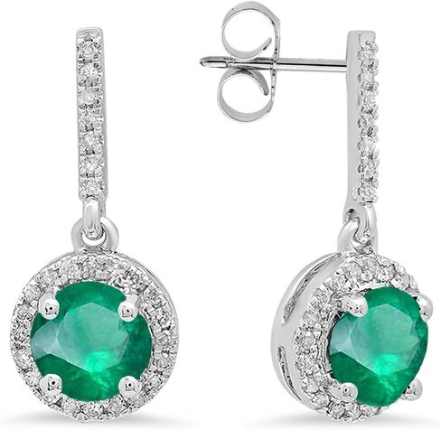 Dazzlingrock Collection 6mm Each Round Lab Created Gemstone & Round Natural Diamond Women Halo Drop Earrings, 14K White Real Solid Gold in Saudi Arabia