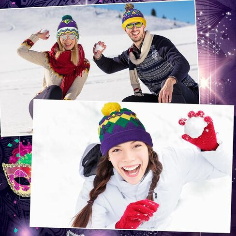 Ramede 6 Pcs Mardi Gras Beanie Hats Bulk Holiday Knitted Hat Carnival Warm Soft Crochet Knitted Cap for Women Men in Saudi Arabia