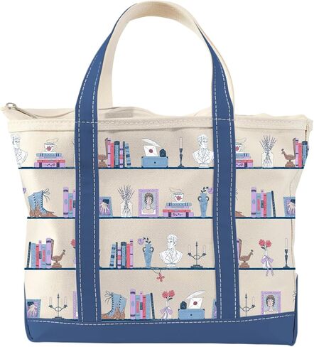 Out of Print Pride and Prejudice Bookshelf Zippered Tote Bag with Inner Pocket - Jane Austen Gifts for Book Lovers in Kuwait