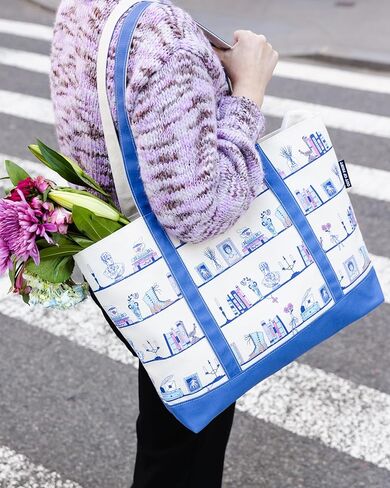 Out of Print Pride and Prejudice Bookshelf Zippered Tote Bag with Inner Pocket - Jane Austen Gifts for Book Lovers in Kuwait