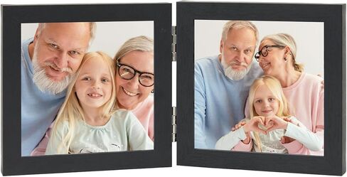 Double 8x10 Picture Frame Hinged Folding Vertical Stand for Tabletop Display, Wood Two Opening 8x10 Double Photo Frame Collage with Shatter Resistant Plexiglass, Black in Kuwait