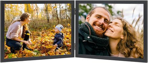 Double 8x10 Picture Frame Hinged Folding Vertical Stand for Tabletop Display, Wood Two Opening 8x10 Double Photo Frame Collage with Shatter Resistant Plexiglass, Black in Saudi Arabia