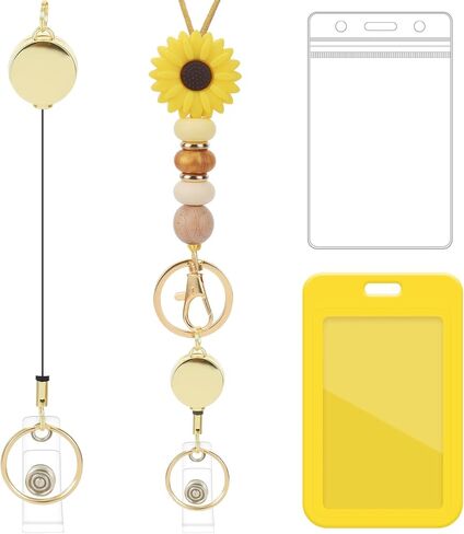 Retractable Lanyard ID Badge Holder - Yellow Bus Lanyard with ID Holder, Cute Teacher Retractable ID Badge Holder with Silicone Beaded Keys Keychain Breakaway Lanyards for Women Nurse Teachers Gifts in Saudi Arabia