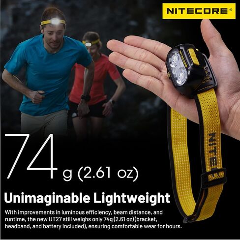 Nitecore UT27 2024 Pro (إصدار 2024) مصباح أمامي للجري خفيف الوزن مزدوج الشعاع مع حزمة بطارية 2X HLB1500، علامة (أسود) in Kuwait