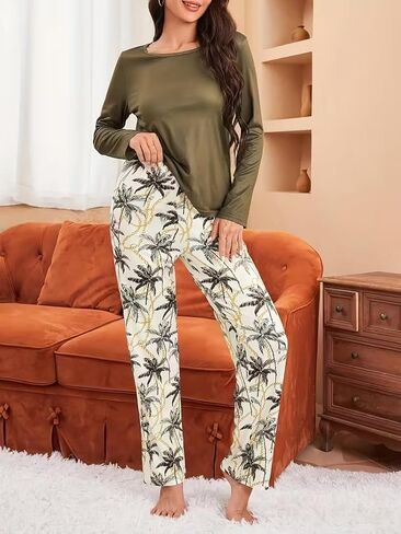 Women's Pajama Set 2025 Lounge Sets Long Sleeve Sleepwear Soft 2 Piece Pjs with Pockets in Saudi Arabia